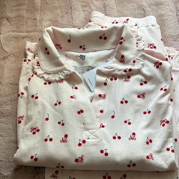 Women's Cherry Pointelle Ruffle Set - Picture 2 of 5